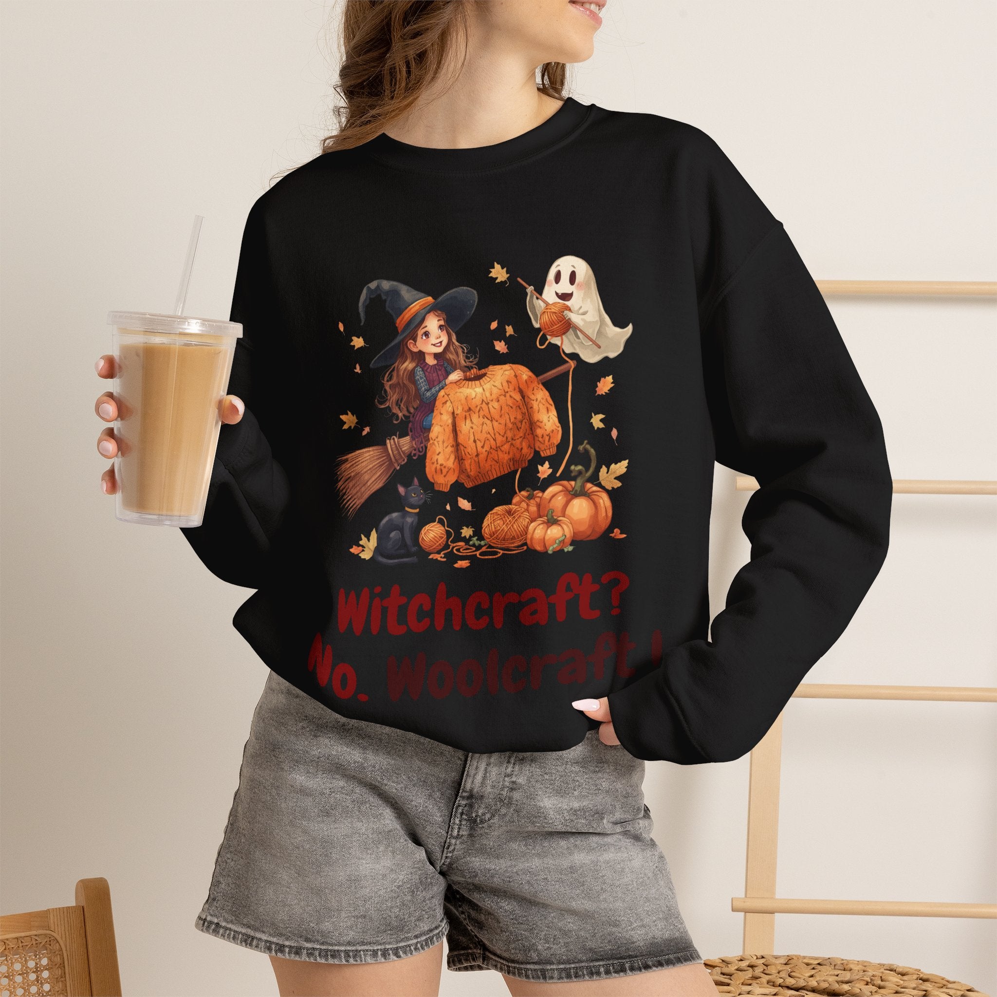 Witchcraft? No, Woolcraft — Funny Halloween Knitting Sweatshirt