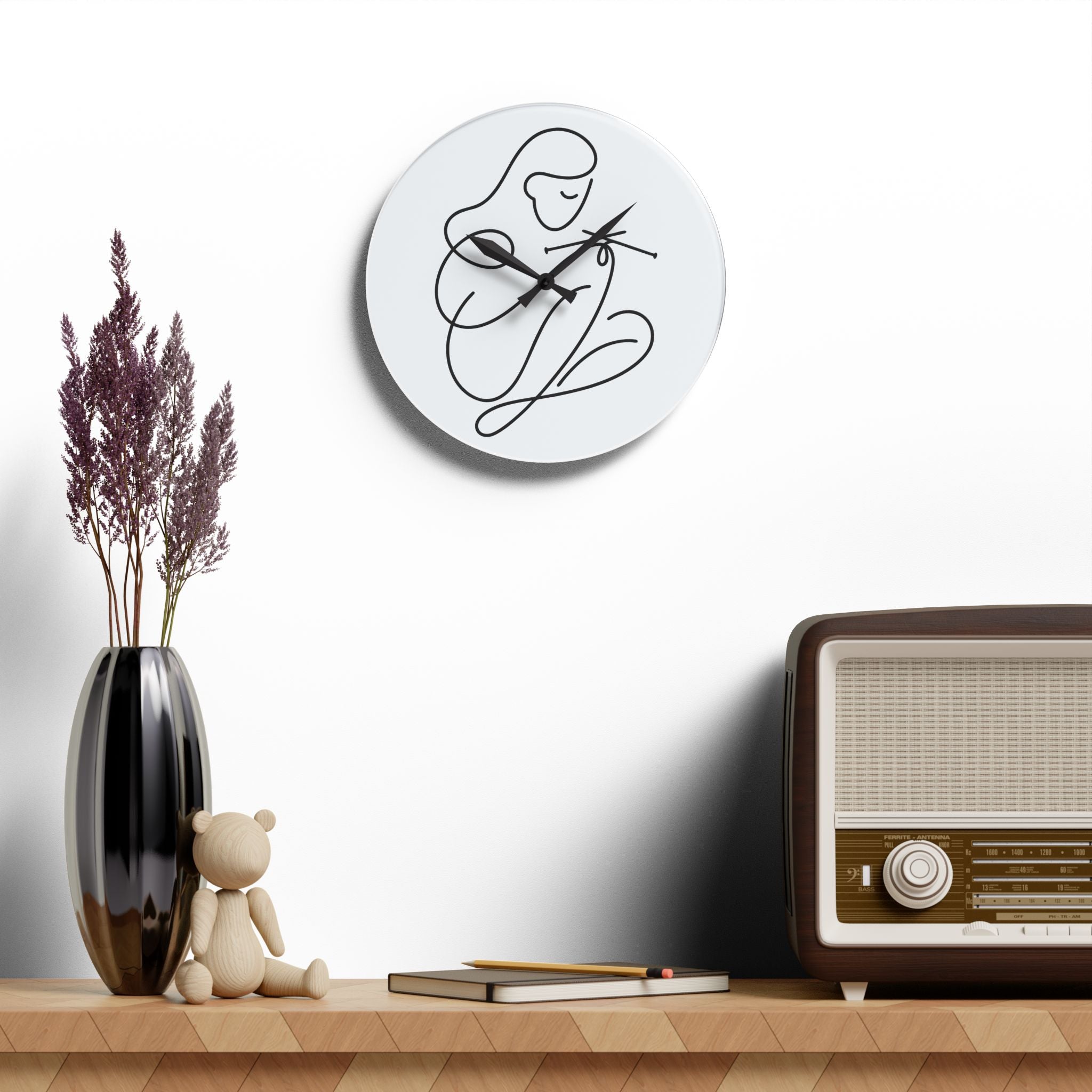 Time to Knit – One Line Art Acrylic Wall Clock