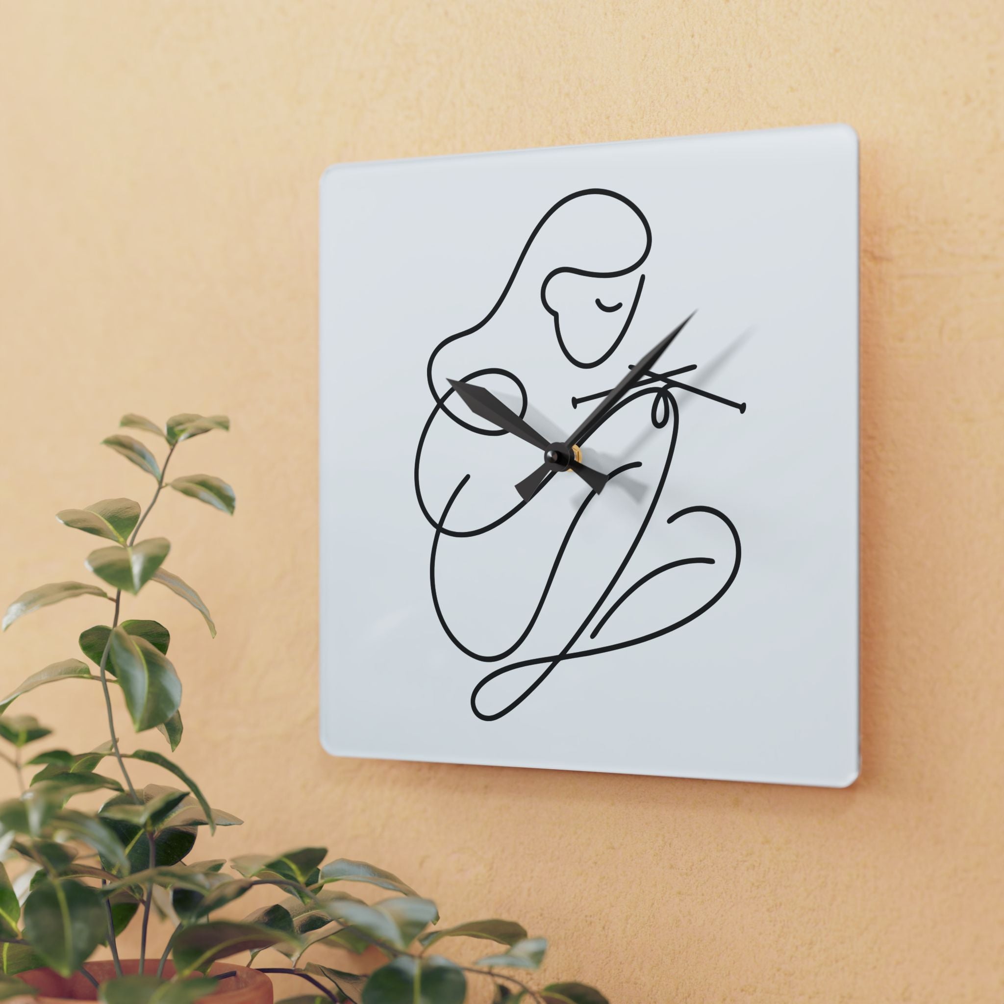 Time to Knit – One Line Art Acrylic Wall Clock