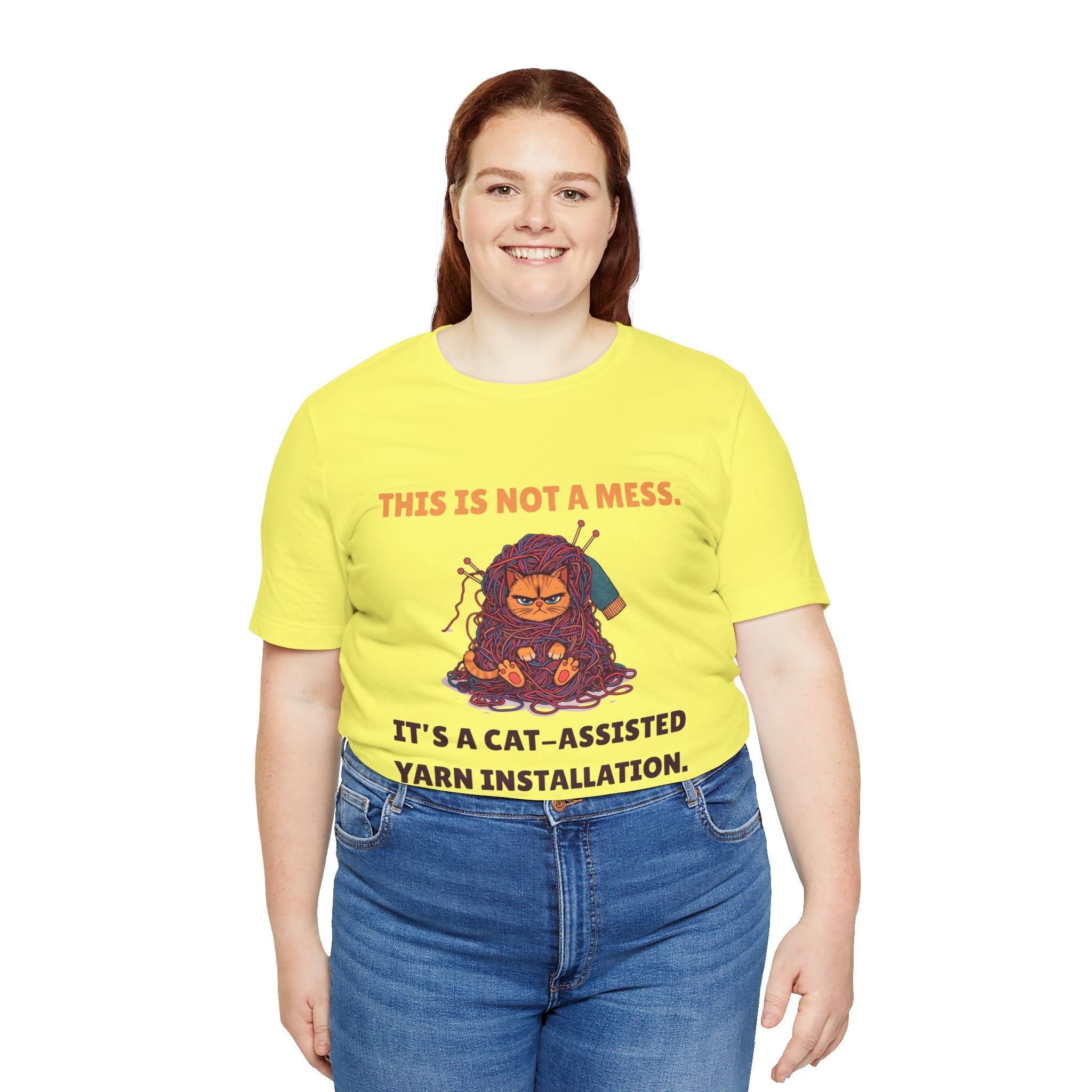 "This Is Not a Mess. It's a Cat-Assisted Yarn Installation" Unisex Knitting Tee