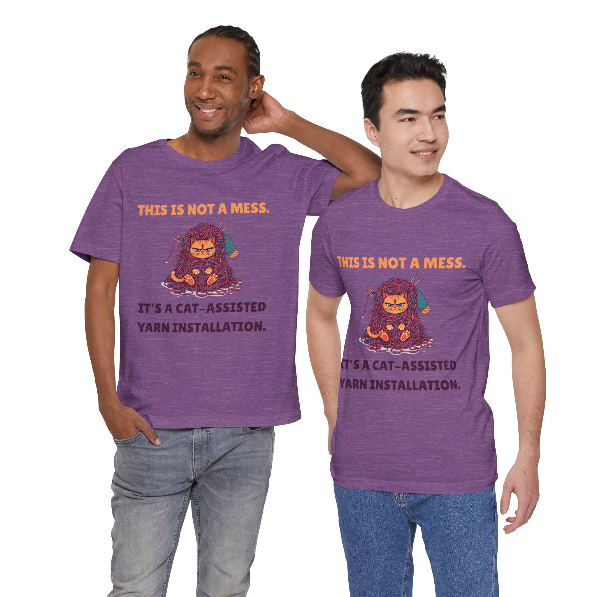 "This Is Not a Mess. It's a Cat-Assisted Yarn Installation" Unisex Knitting Tee