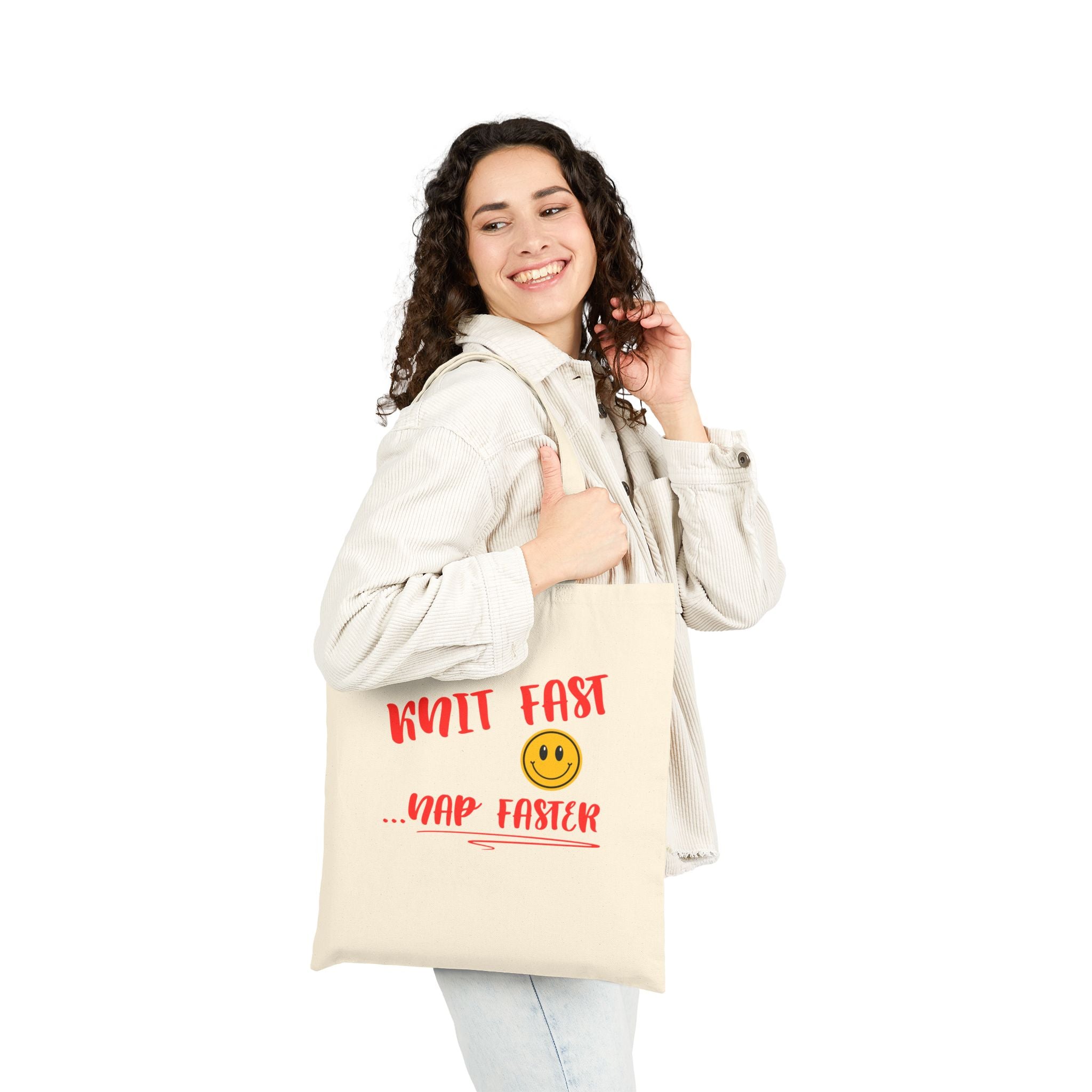Knit Fast, Nap Faster — Funny Knitting Tote Bag