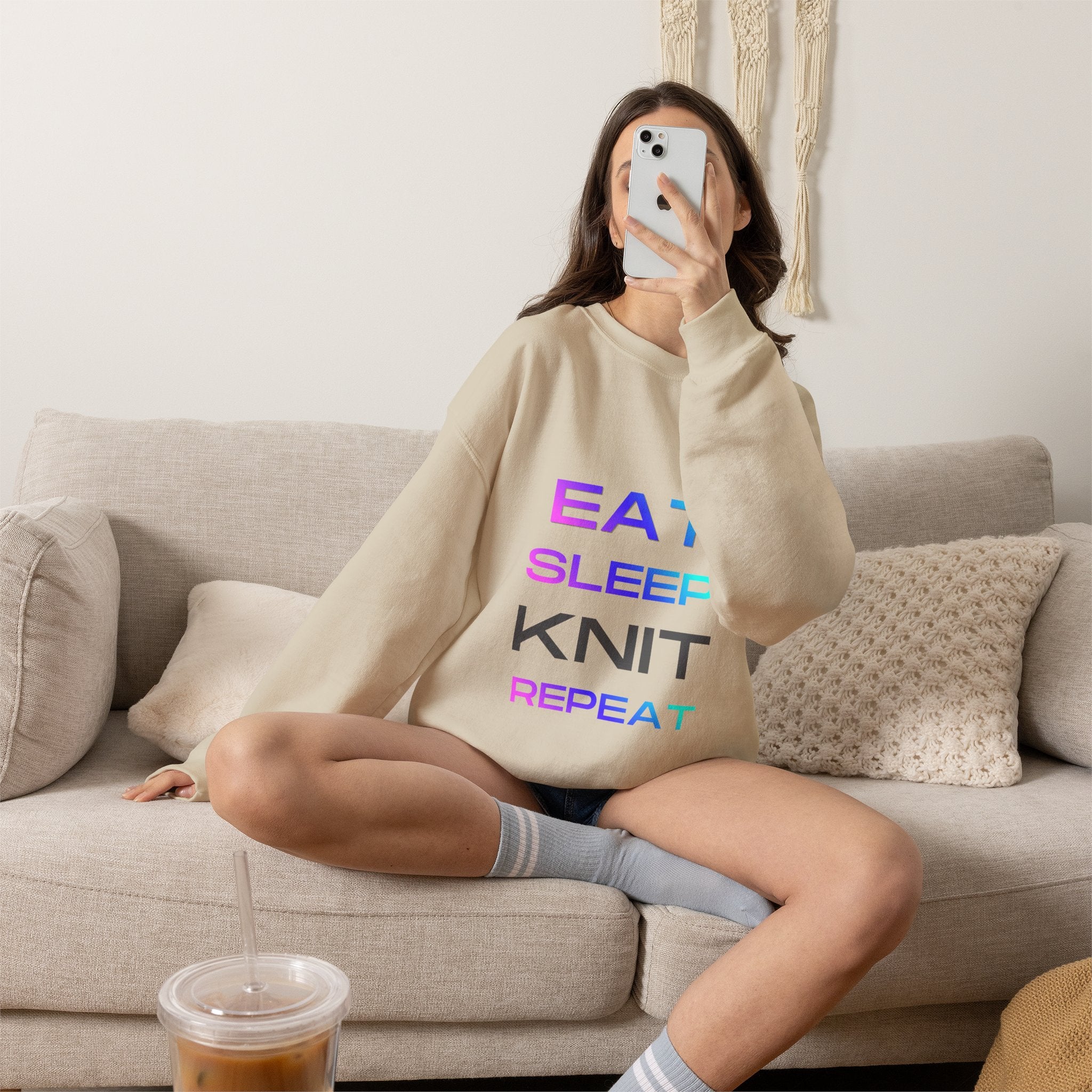 Eat Sleep Knit Repeat — Women's Knitting Sweatshirt