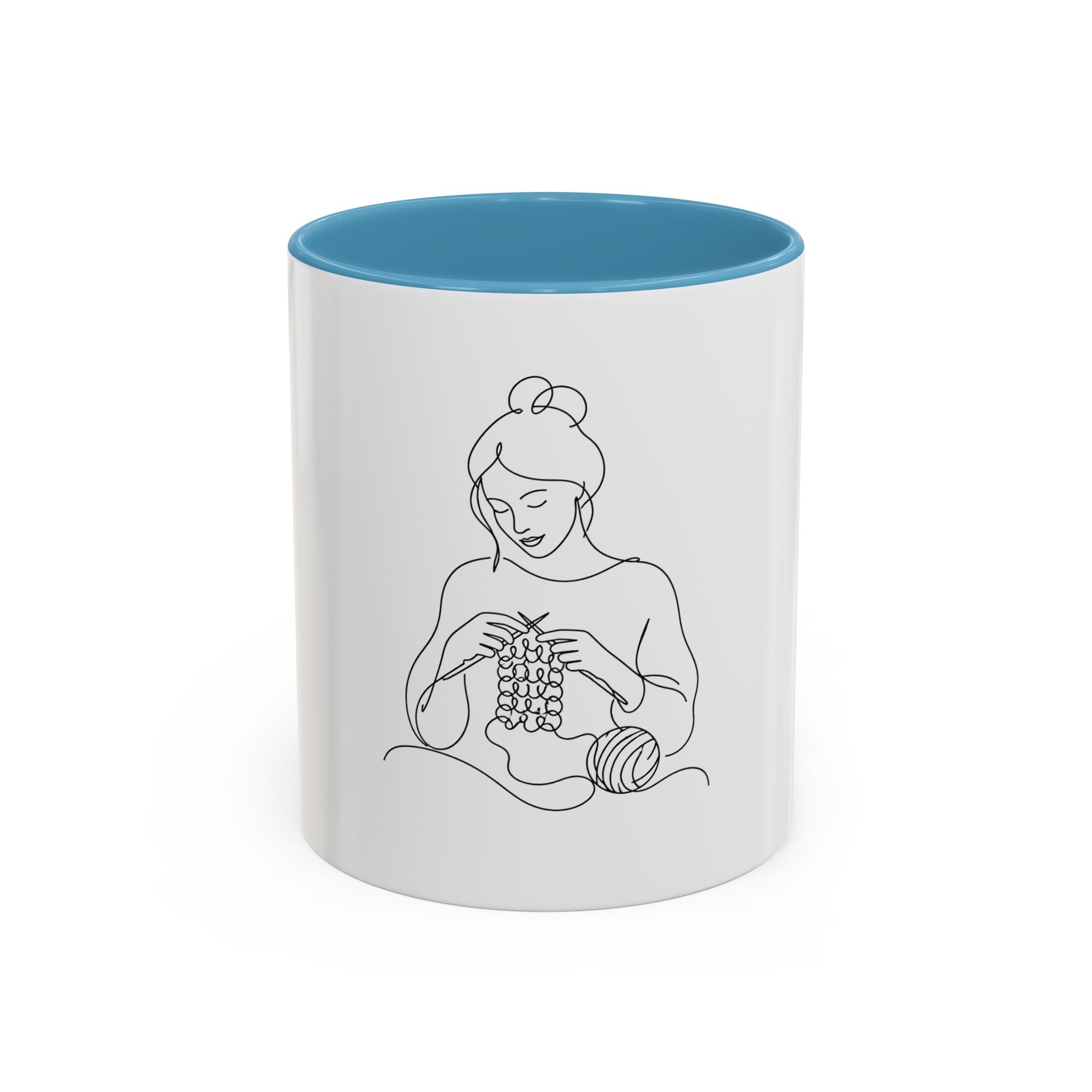 She Knits, She Sips – One Line Art Mug