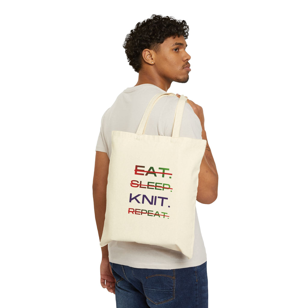 "Eat. Sleep. Knit. Repeat." – Funny Tote Bag for Knitters