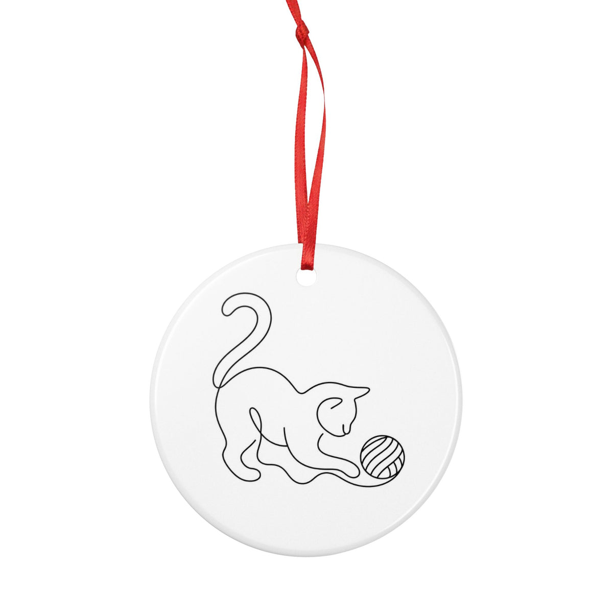 The Cat Got the Yarn – One Line Art Ceramic Ornament