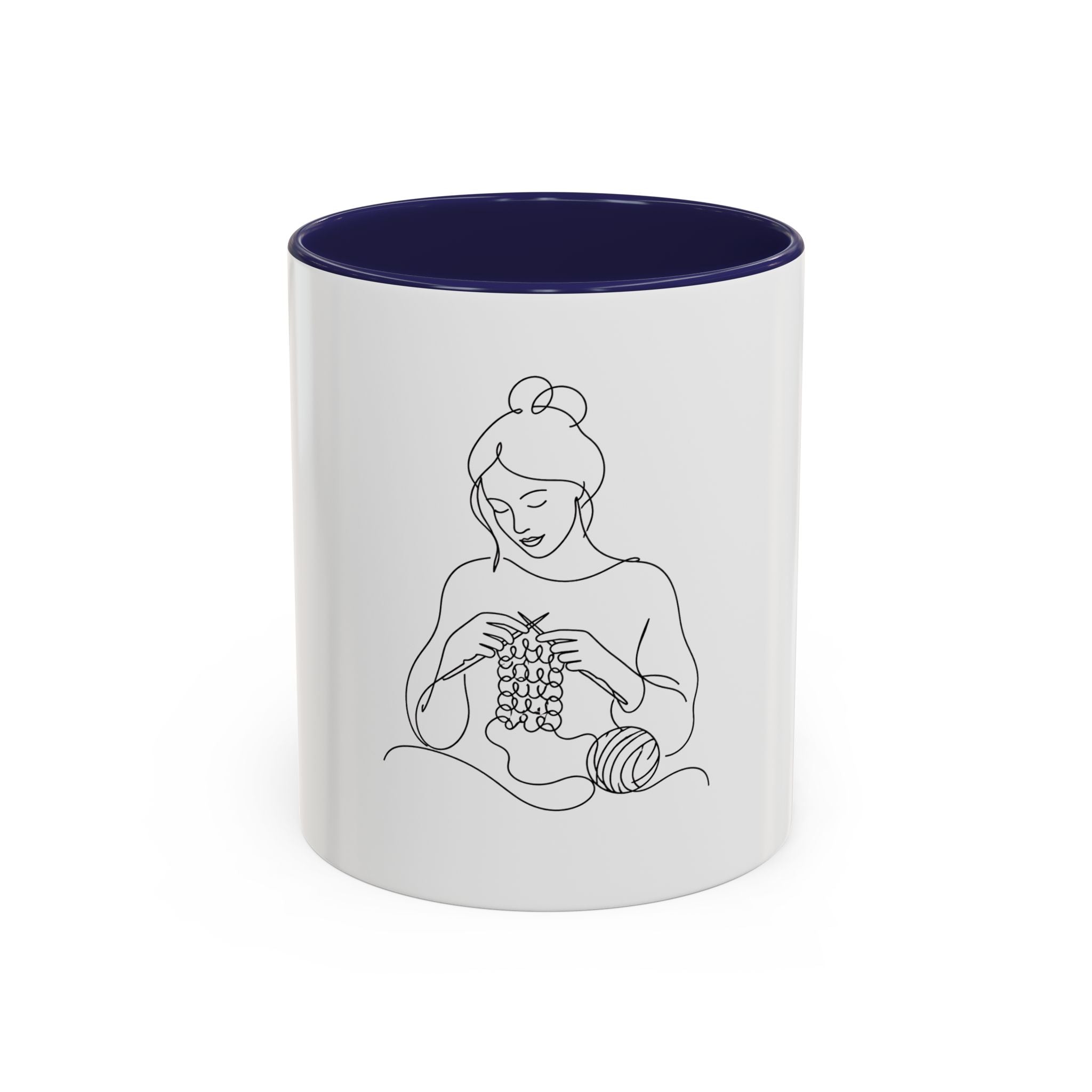 She Knits, She Sips – One Line Art Mug