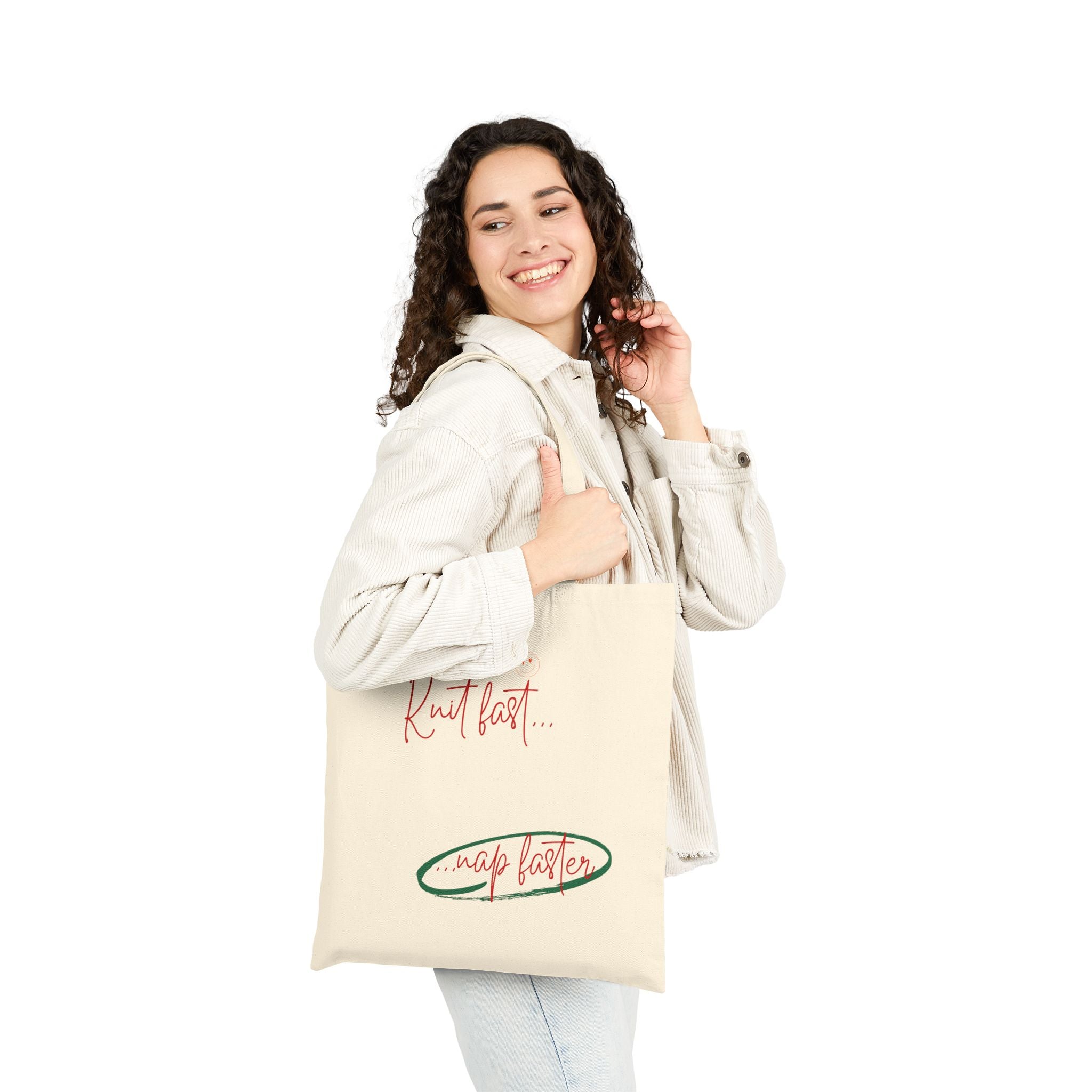 "Knit Fast, Nap Faster" Funny Tote Bag
