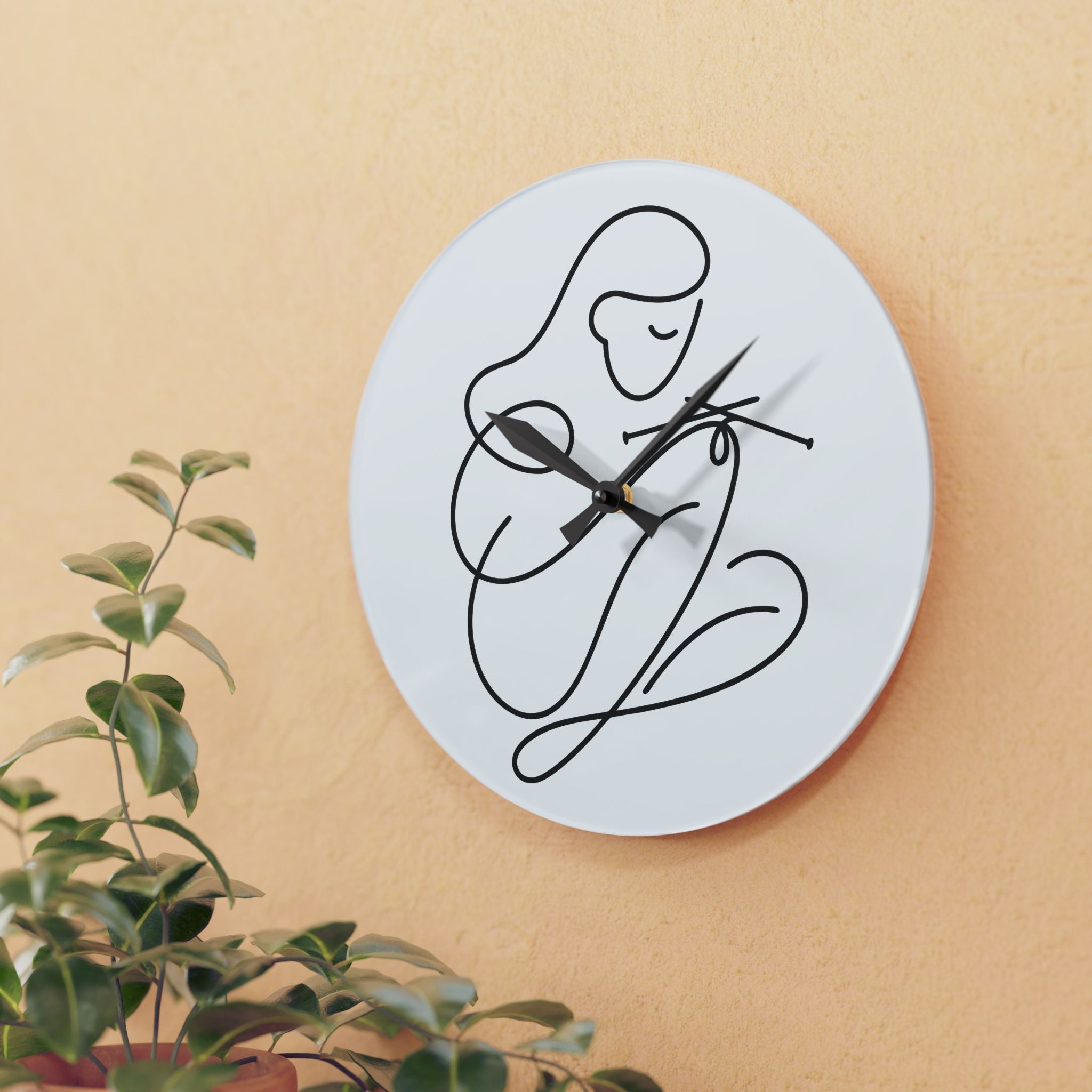 Time to Knit – One Line Art Acrylic Wall Clock