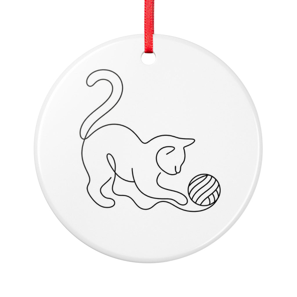 The Cat Got the Yarn – One Line Art Ceramic Ornament