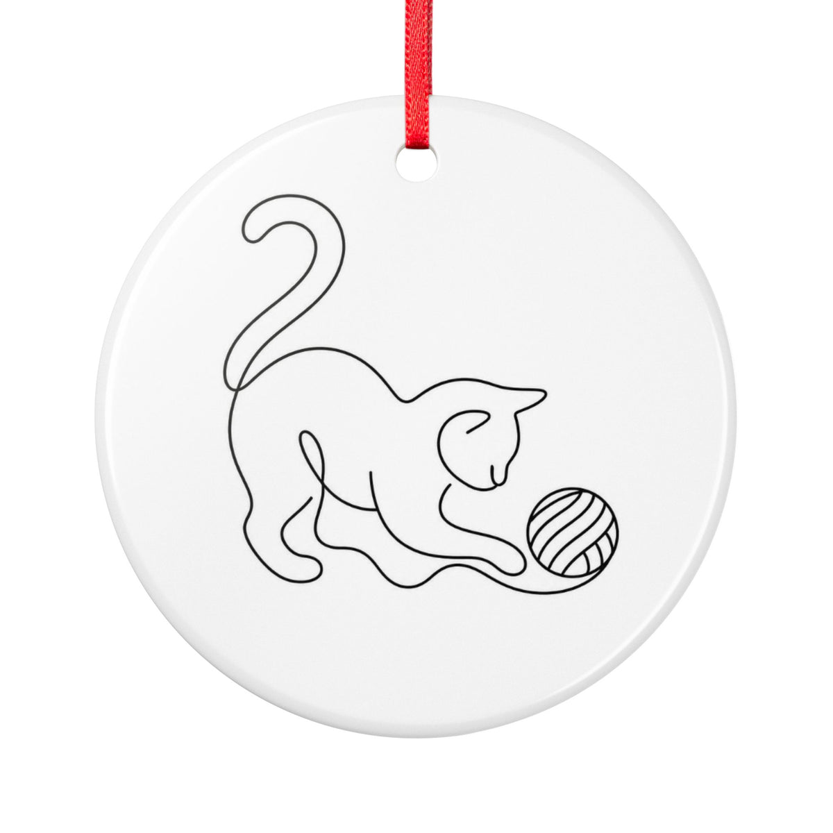 The Cat Got the Yarn – One Line Art Ceramic Ornament