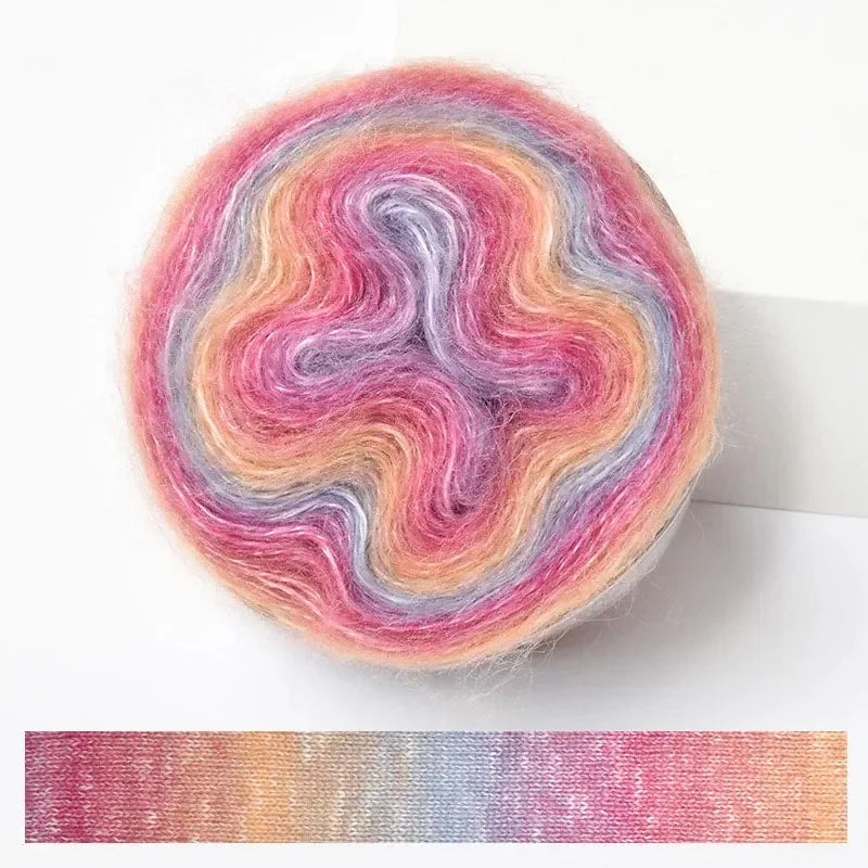 Soft Rainbow Mohair Yarn — 200m / Roll, DIY Crochet Thread