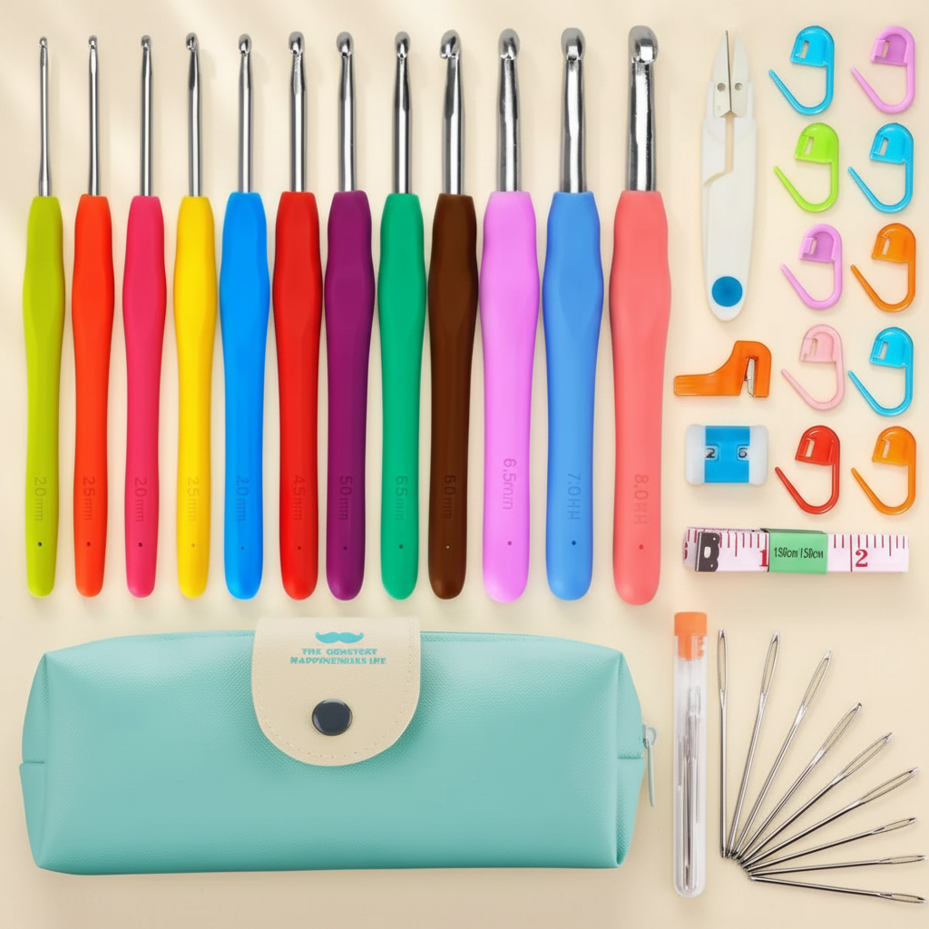 Crochet hooks set warm background