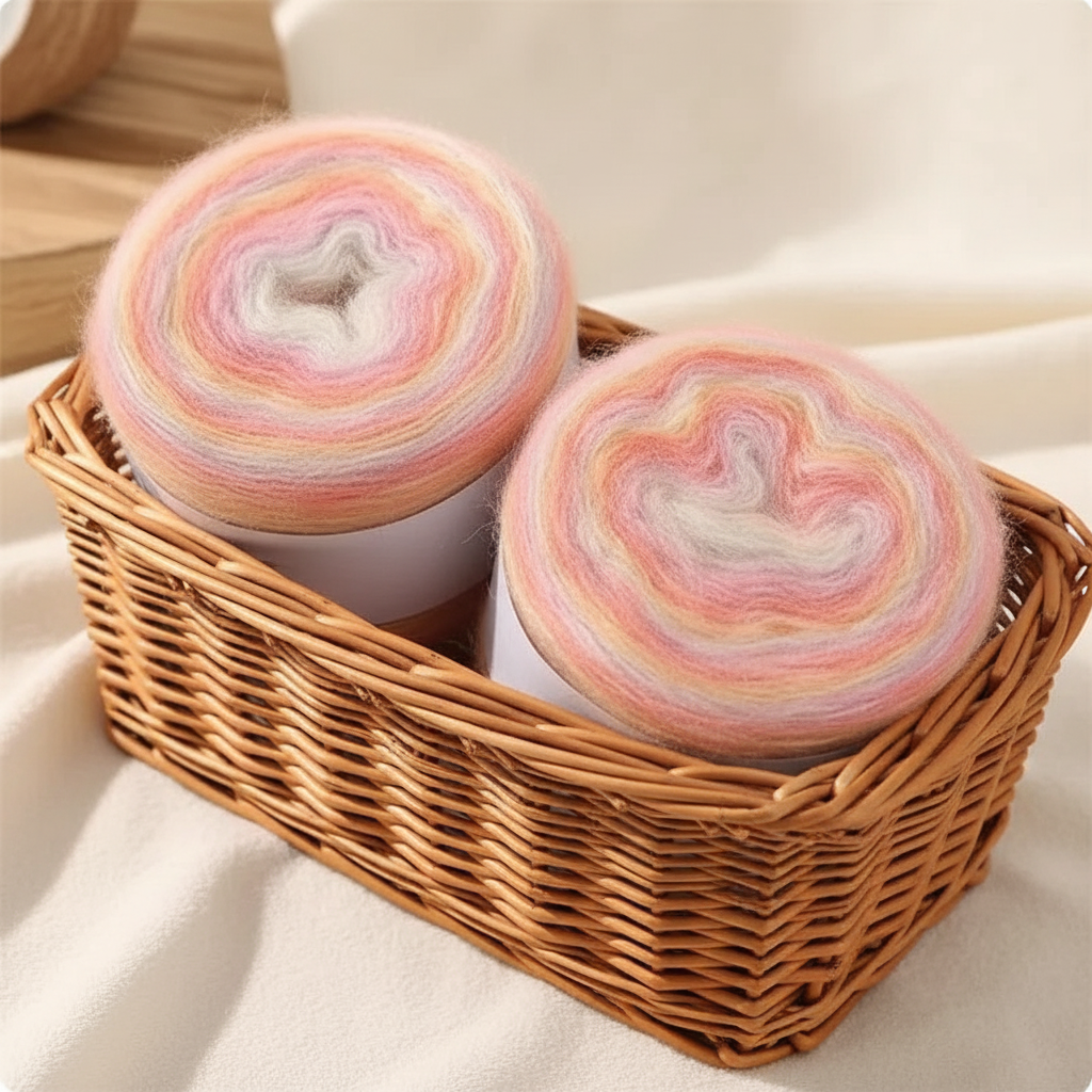 Rainbow Mohair Yarn in basket