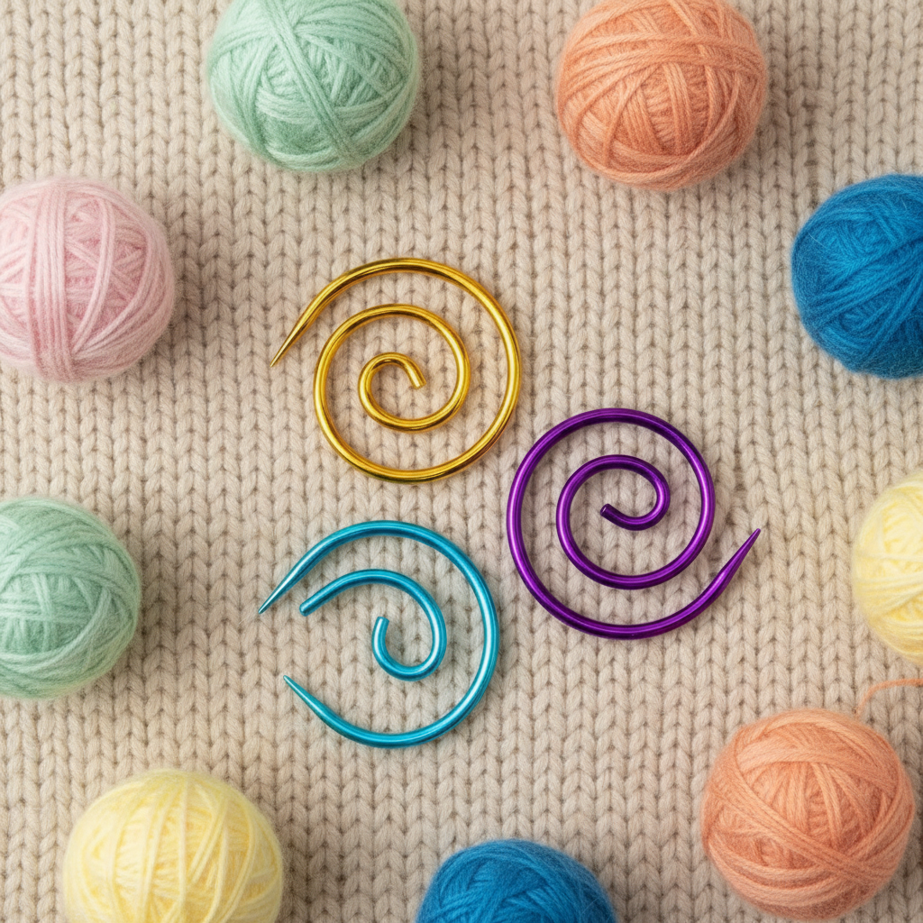 Spiral Stitch Markers with yarn