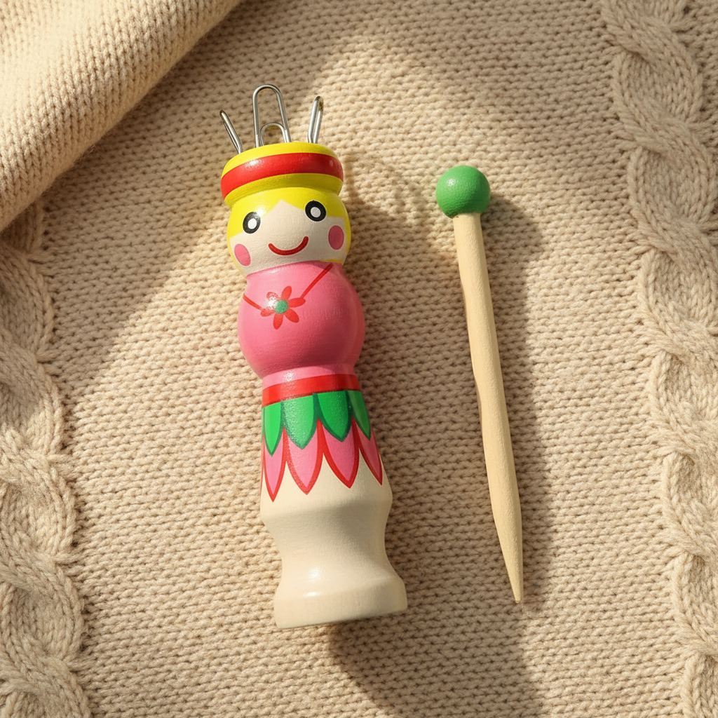 Wooden knitting spool with background