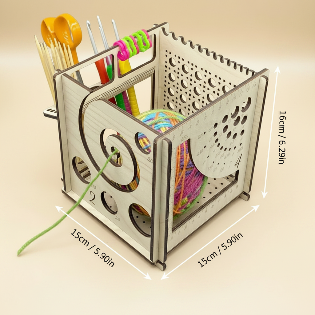 Wooden Yarn Organizer with dimensions